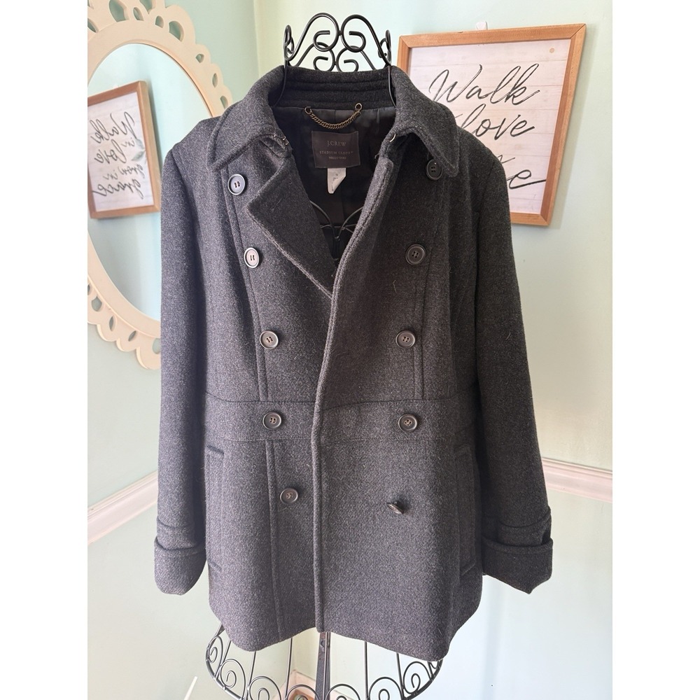 J. Crew Women  Stadium‎ Cloth by Nello Gori Wool Classic Pea Coat Sz 12 Gray